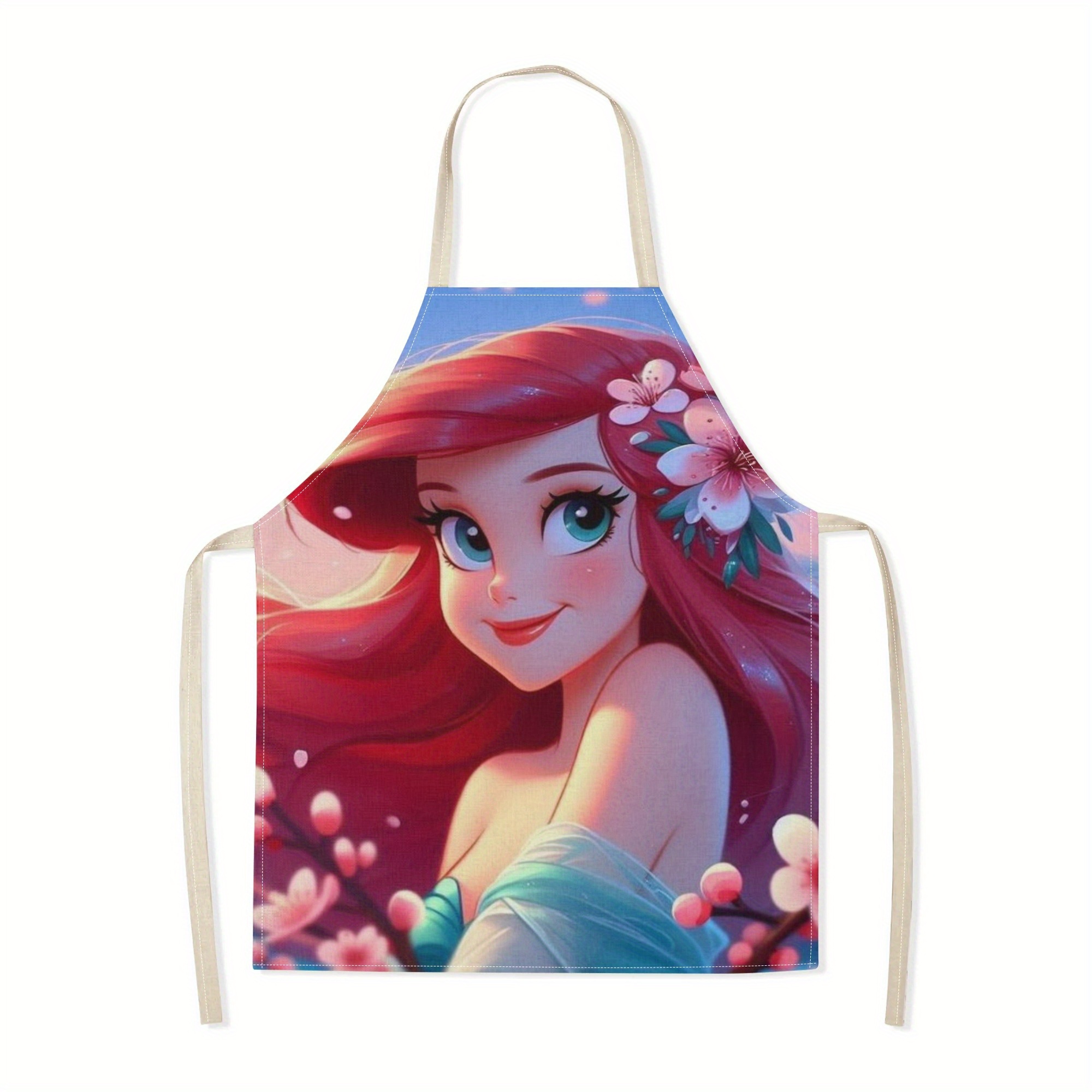 1pc disney   princess cartoon printed apron, waterproof polyester woven fabric with floral pattern, stylish and elegant for home, hotel, supermarket, restaurant,  , milk tea stand use details 6