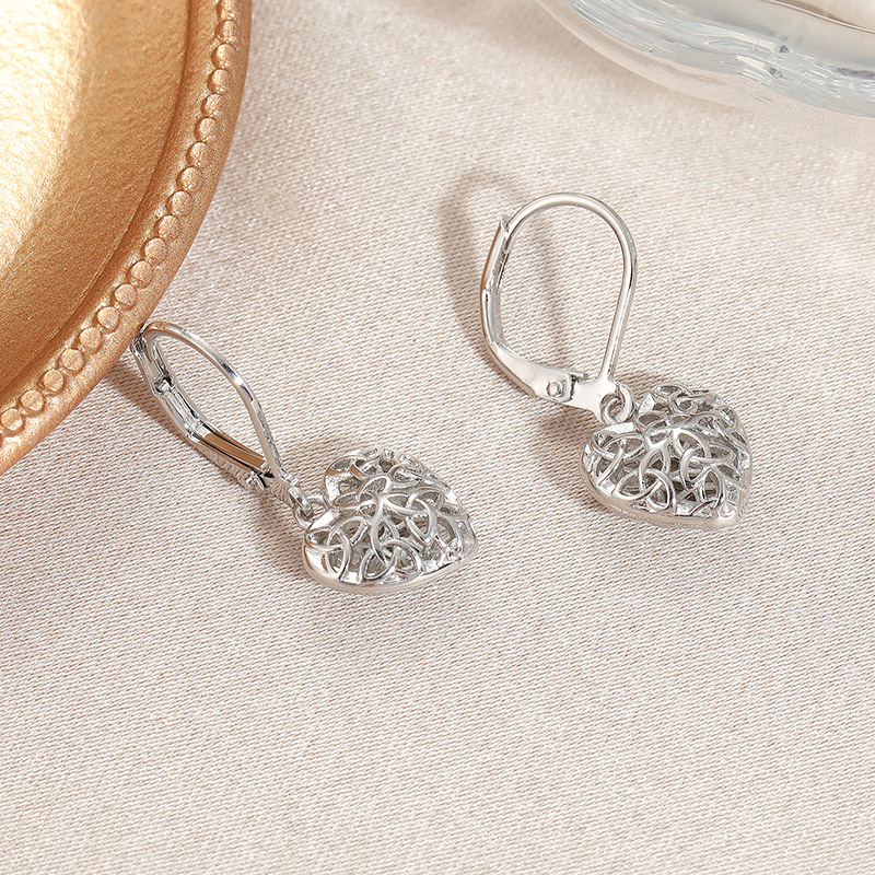 Silver Plated Hollow Heart Pendant Earrings