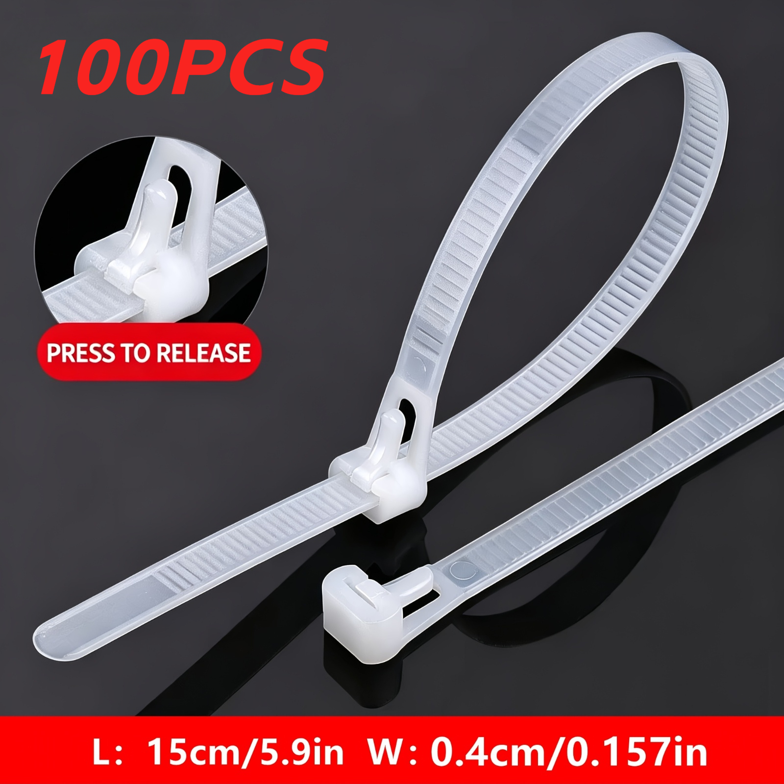 TEMU 100 Reusable Self-locking Plastic Nylon Cable Ties- Fasteners, Space-saving Cable Management Solution, Cable Organizer, Ribbed Design For
