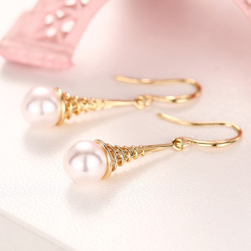 Women's Eiffel Tower Imitation Pearl Drop Earrings, Elegant Gift
