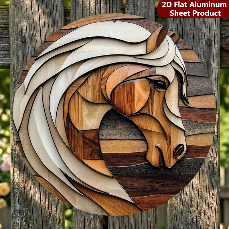 TEMU 2d Flat, 1pc,artistic Horse Round Sign, Vintage Decorative Plaque, Porch Decorations,wall Decorations,home Decor,room Decor,signs 20x20cm, 2d