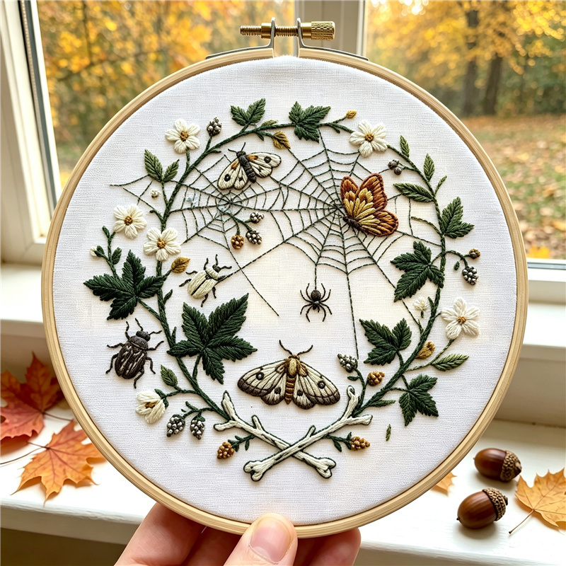 Complete DIY Hand Embroidery Kit with Spider Web Pattern