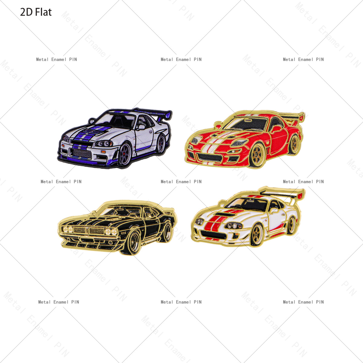TEMU 2D Plat 4pcs/Set Broches de Revers Voiture de Course Vintage Broches Émaillées et Broches Badges pour Sacs à Dos Sacs Broche de Décoration Cool