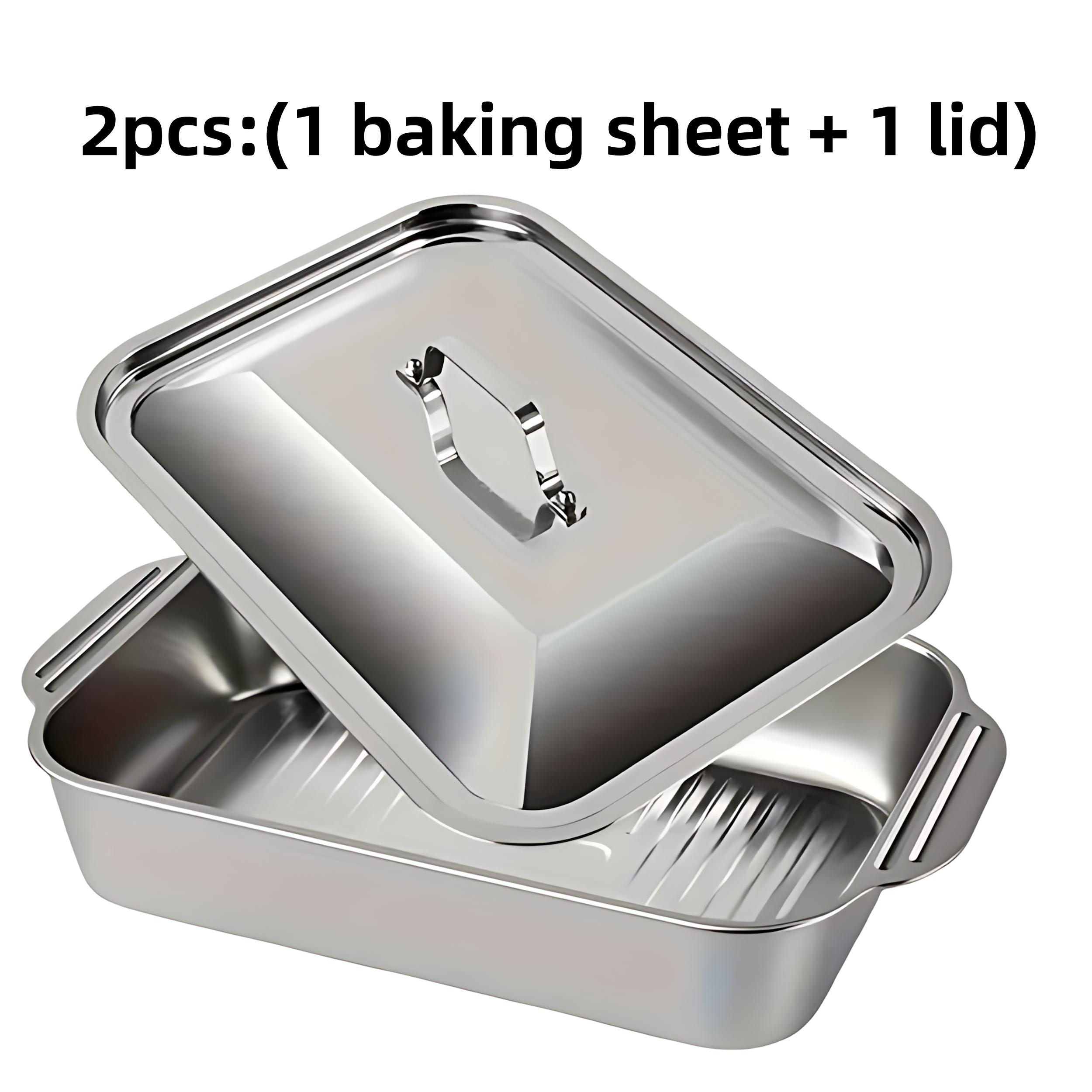 E-shop 2 Stück (1 Tiefes Gefäß + 1 Deckel) Verdickte 410 Edelstahl Rechteckige Backformen mit Deckeln - Antihaftbeschichtung, Leicht zu Reinigen, Ideal