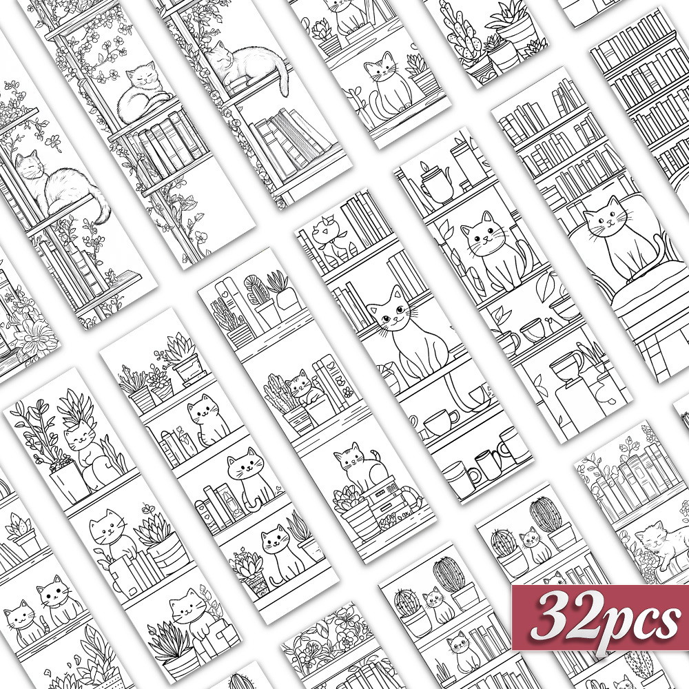 TEMU Lot de 32 marque-pages à colorier chat, marque-pages chat à colorier, chat , cadeau livre, marque-page pour journal de lecture pour amoureux des