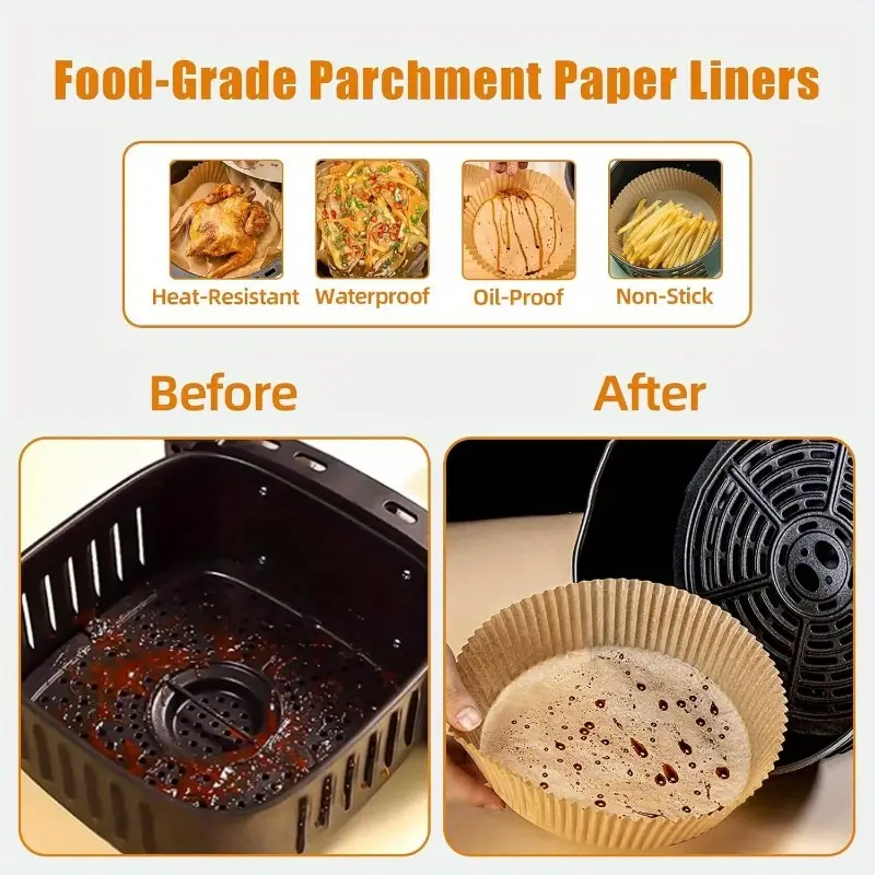 110pcs of non stick oil resistant parchment paper for air fryers 8 inch disposable square baking sheets Product details 2