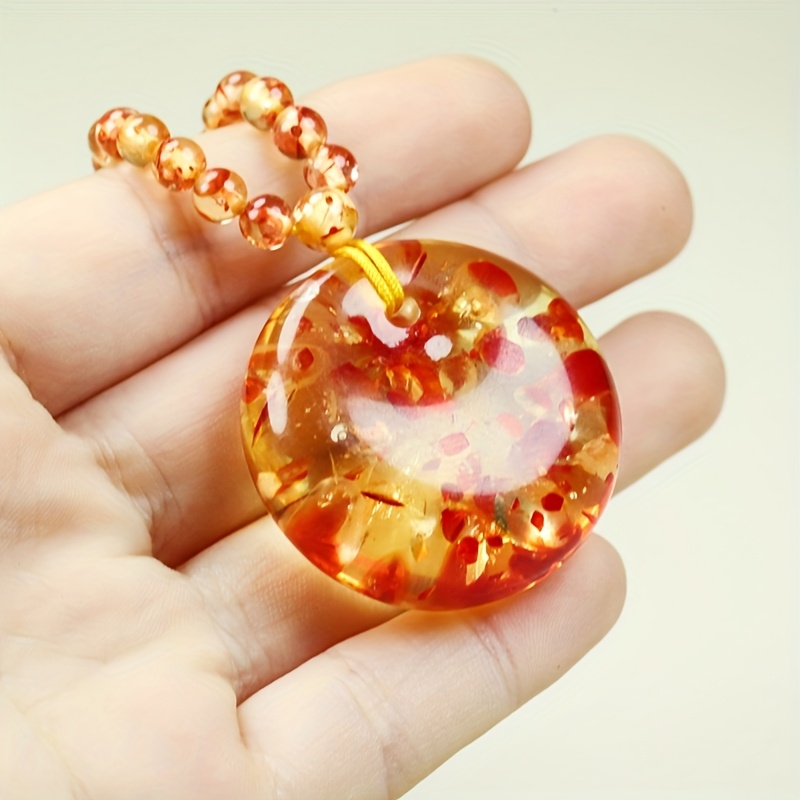 Amber Honey Wax Fish Eye Clasp Pendant Necklace
