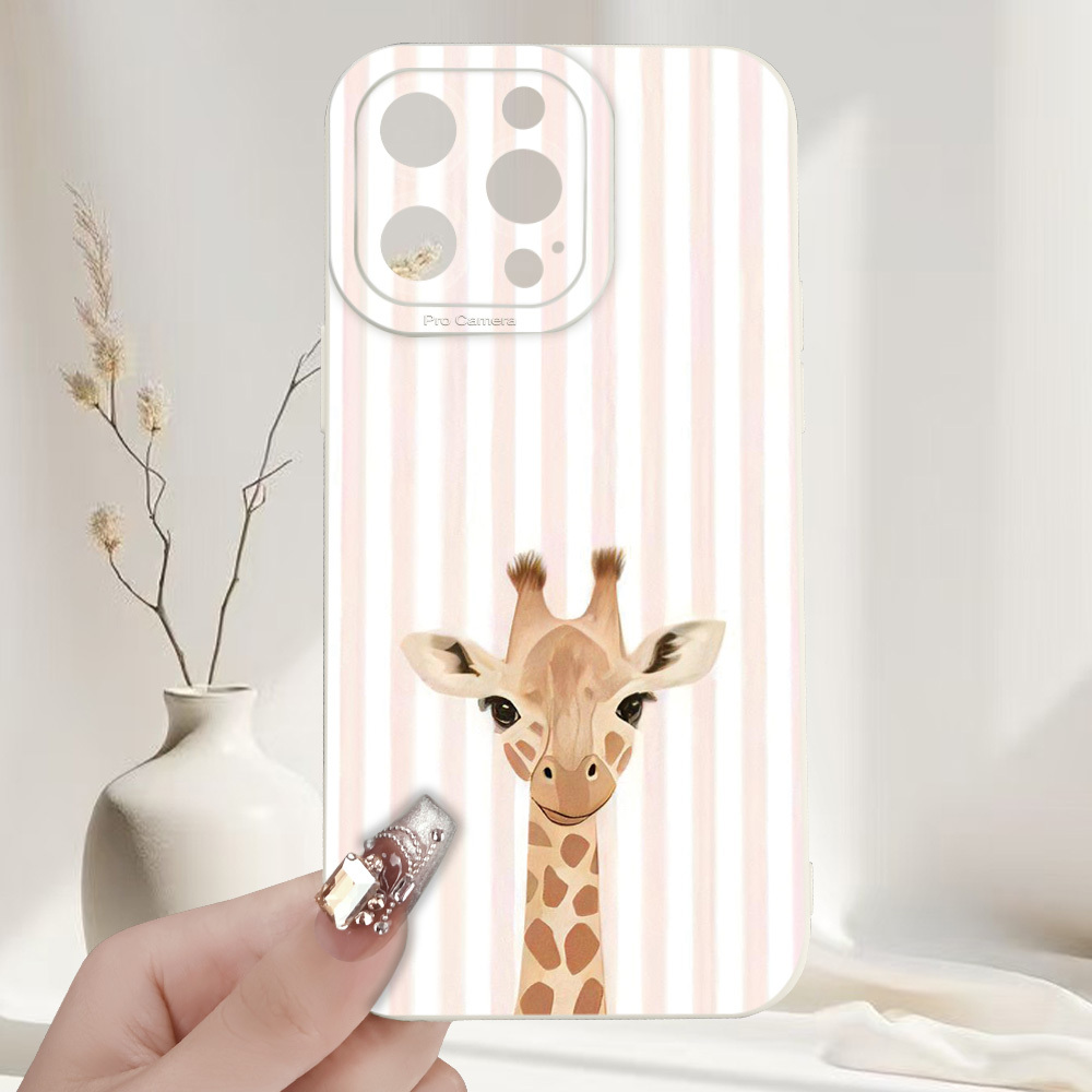 TEMU Phone Case: The Giraffe's Head And Part Of Its Neck Feature A Soft Light Brown Pattern With A Gentle And Docile . Suitable For Iphone Cases 17,