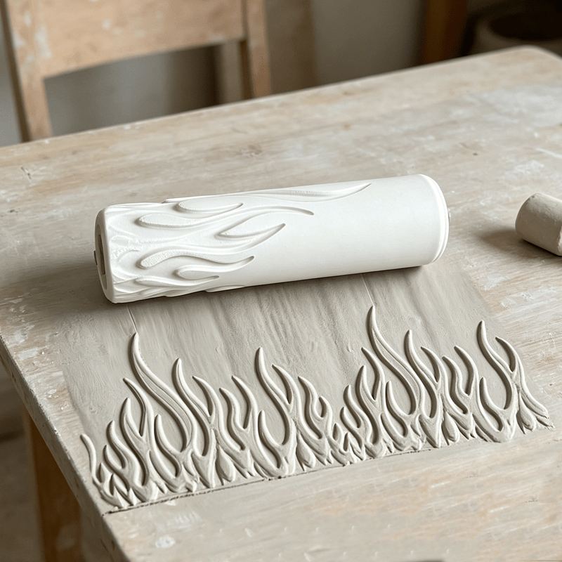 TEMU Polymer Clay Seamless Flame Texture Roller, Polymer Clay Pottery Ceramic Relief Tool, Suitable For Handmade Design And , Making Tool | Add