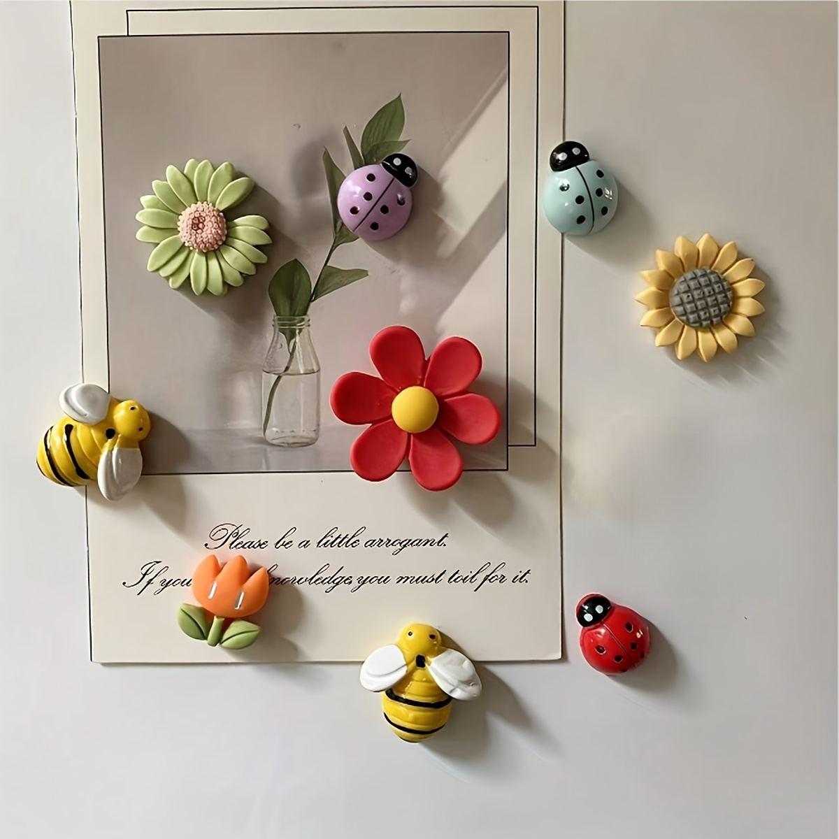 E-shop 9 Stück Blume, Biene, Marienkäfer Form Kühlschrankmagnete - Niedliche Dekorative ABS Magnete für Küche, Büro, Whiteboard, Schrank und