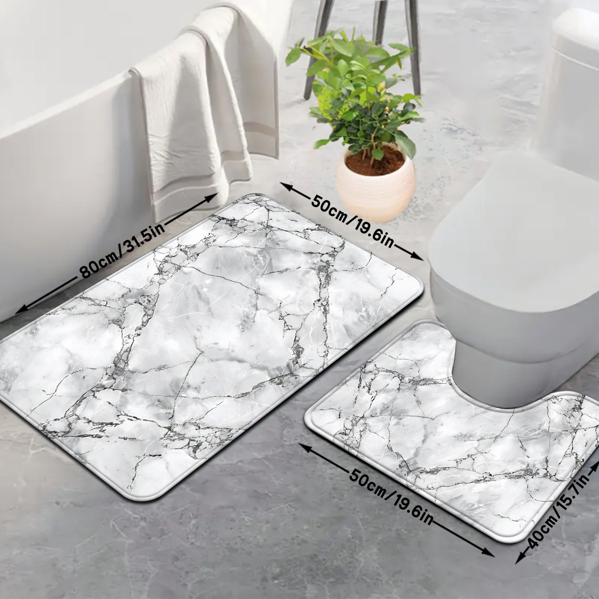 TEMU 2pcs/3pcs Pattern Bathroom Mat Set, Absorbent, Includes U-shaped Toilet Mat. Suitable For Kitchen, Bathroom Decor, Bathroom Door Mat, Bathroom