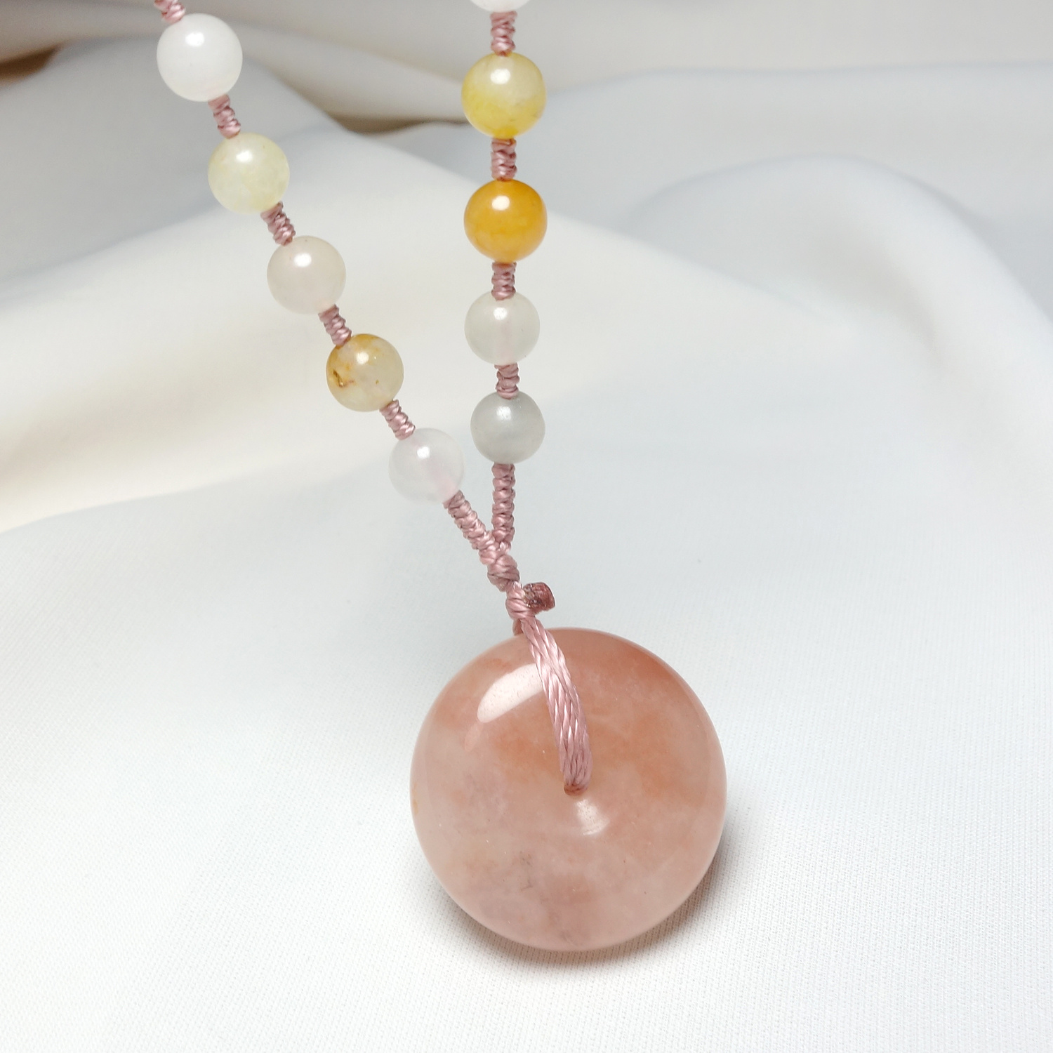 Natural Stone Pendant Necklace with Hand-Loop Chain, Unisex