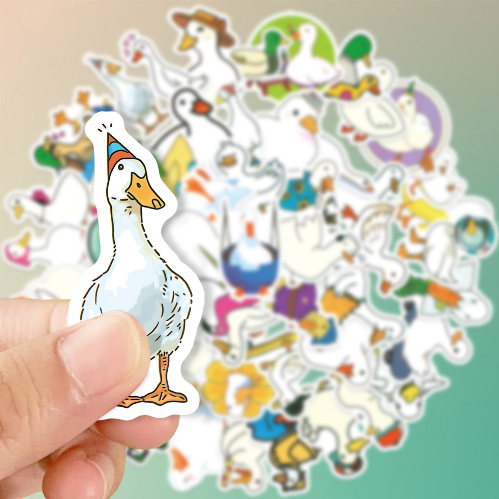 52 stück niedliche enten-aufkleber wasserdicht vinyl - bunte entenküken, enten & entenfiguren mit unregelmäßigen formen (herzen, sterne) partygeschenke, belohnungen, handy/tablet/laptop-dekoration - temporäre aufkleber für rollschuhlaufen radfahren