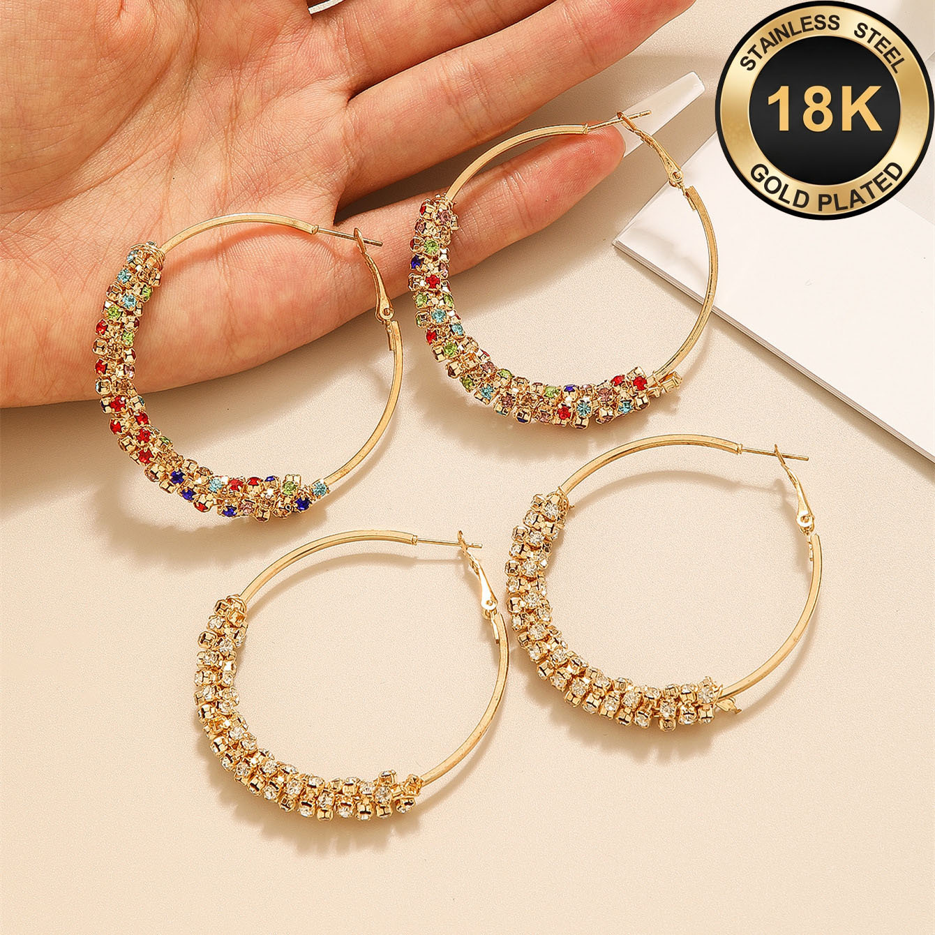 Women's 18K Gold Plated Ethnic Bohemian Large Hoop Earrings