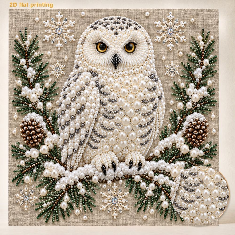 TEMU Diy Pearl Art Painting Kit, Diy Pearl Painting Handmade Art Decorative Painting, Owl Pattern Full Tool Set, Shiny Round Drill Flat Art Ornament,