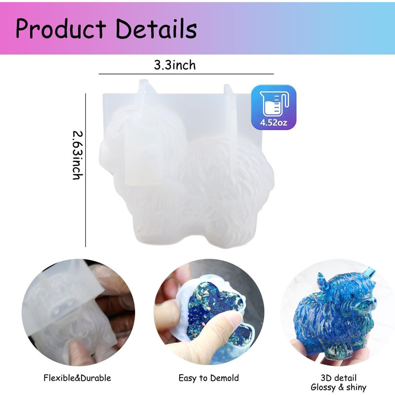 TEMU 3d Highland Cow Shape Silicone Molds For Resin Candle Soap, Cow Resin Molds, Animal Silicone Molds For Epoxy Resin, Art Craft, Candle Soap