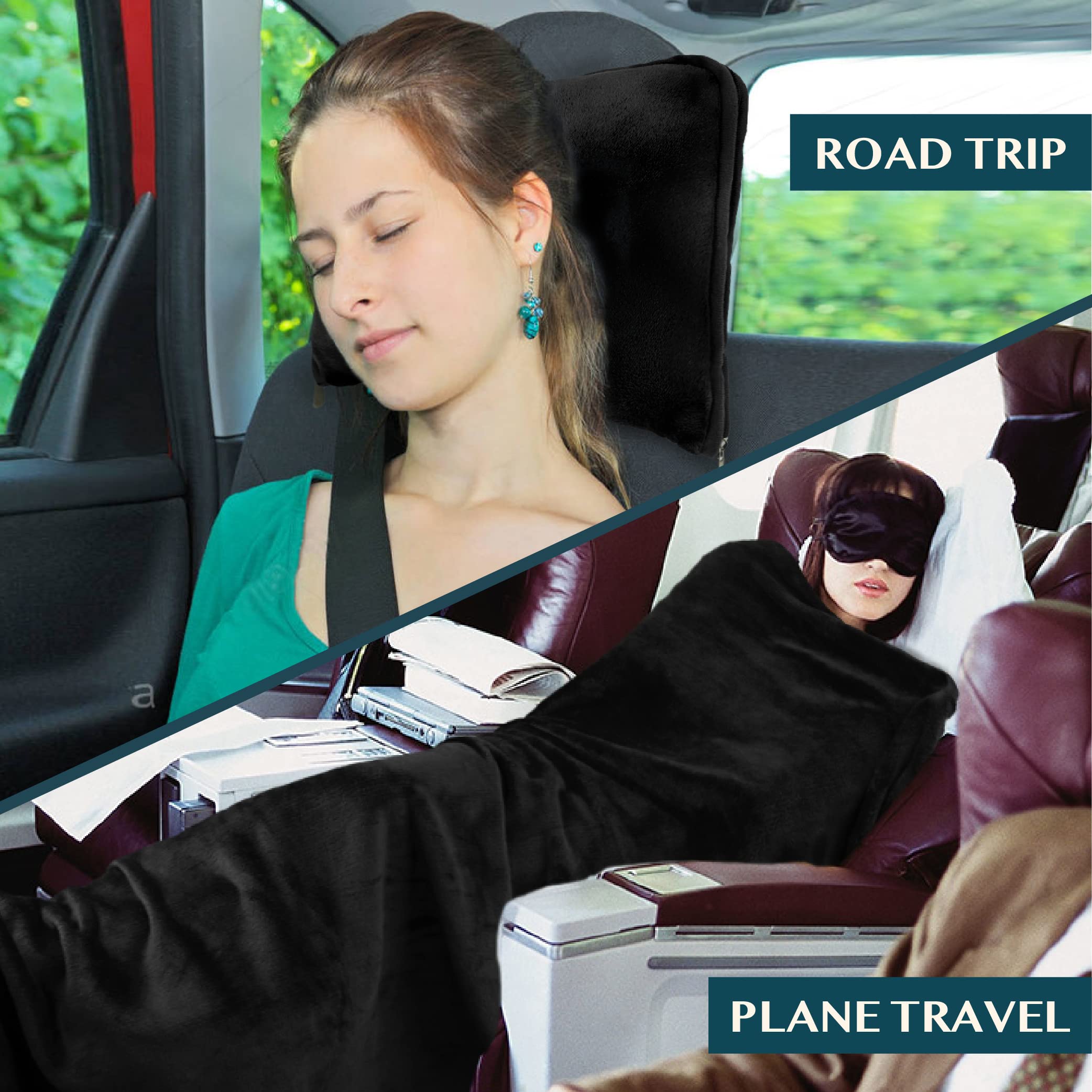 Premium Soft Travel Blanket with Storage Pouch, 2-in-1 Packable Flight Blanket, Portable Warm Travel Throw with Carry Bag, Luggage Backpack Strap, Lightweight Travel Essentials & Gifts