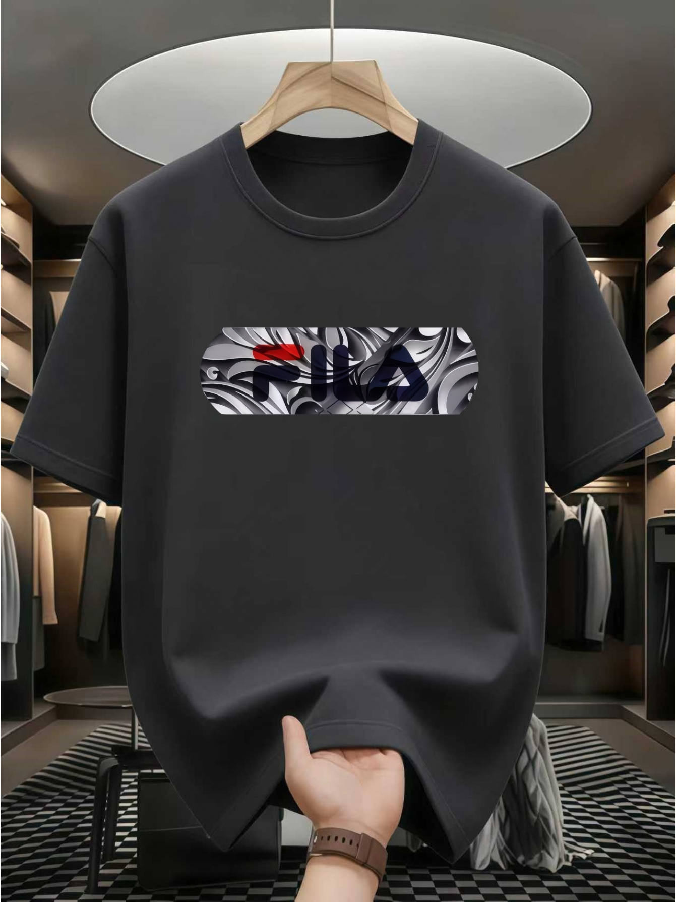 camiseta estampada para hombre - camiseta de cuello   de fibra de poliéster   y transpirable con estampado   elegante y moderno | ropa de ocio casual y cómoda | ropa casual   |    