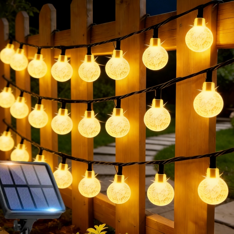 guirnalda de luces solares de bolas de cristal para exteriores con 100 led, guirnaldas colgantes de 100/50/20 led, decoración de luces de   para jardín, ideal para jardín, boda,  , patio,  , valla, árboles, verano, navidad, decoración para   de san valentín, con 8  