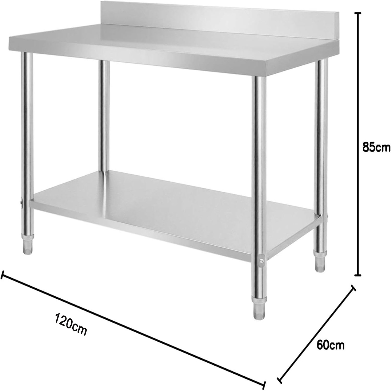 Stainless Steel Table Kitchen Table Work Table Height Adjustable For Kitchen Bar Restaurant, Silver, With Raised