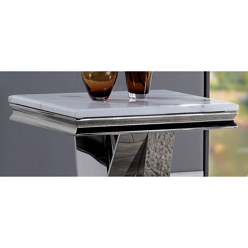 1pc End Table Modern Glam Style 18Mm Faux Marble on Top Rectangular V-Shape Pedestal Base Stainl Steel Metal Structure Chroma End Coffee Table-Not Included