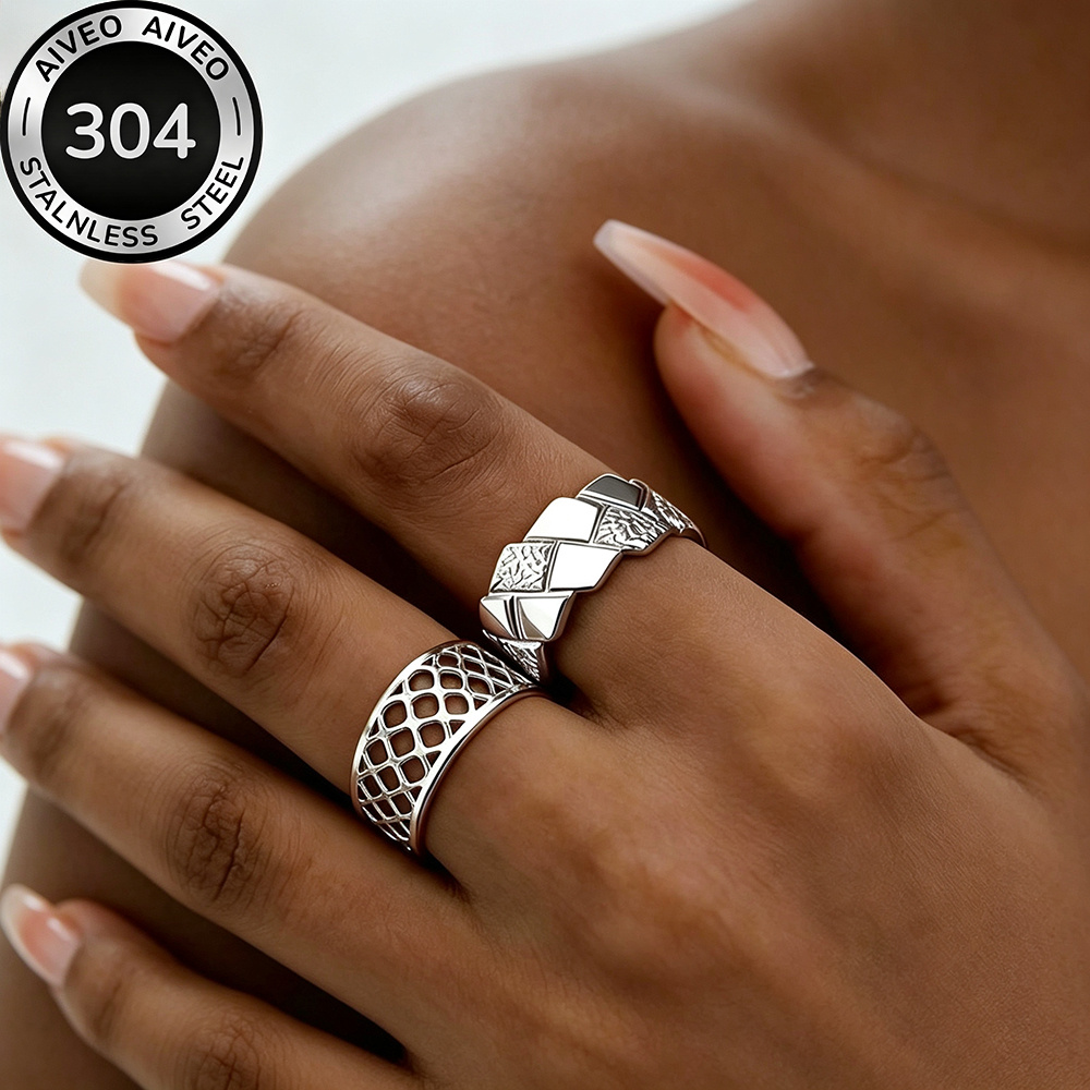 2pc Golden Stackable Open Ring Set, Stainless Steel