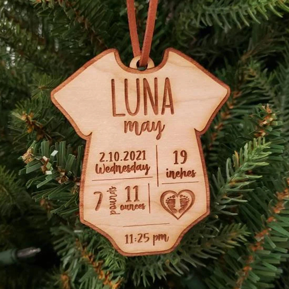 TEMU Custom Engraved Wooden Ornament - Personalized Birth For Newborns, First Christmas & Baptism Celebrations - Ideal For Mother's Day, Father's Day