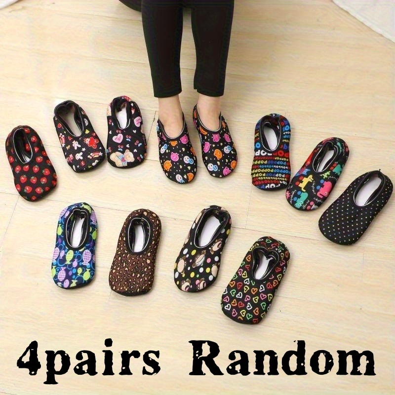 TEMU 4 Pairs Women's Long Slipper Socks | Random Strawberry & Heart Patterns | Anti-slip Warm Floor Socks | Slipper Socks For Home, Comfortable Foot Accessory