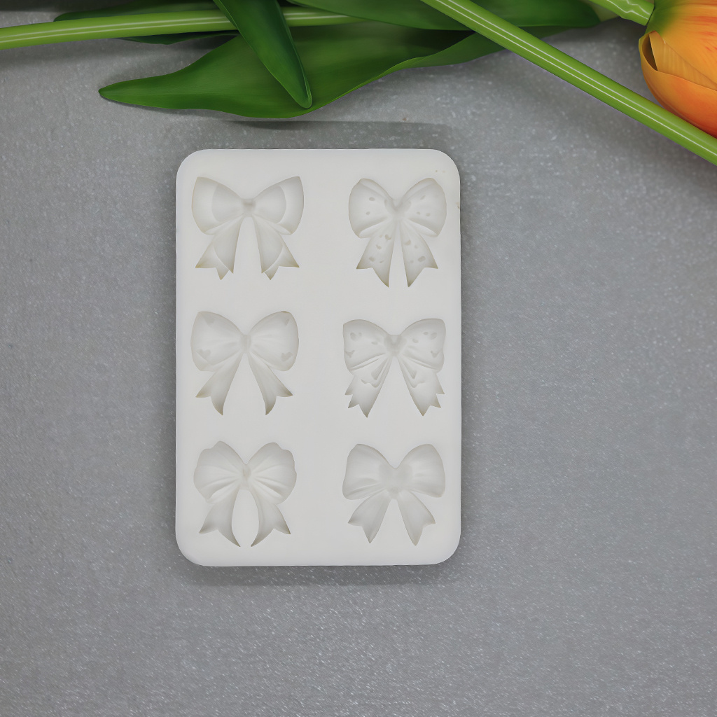 6- Bow Silicone Mold For Chocolate Fondant Candy Soap Wax Resin Decor Additions