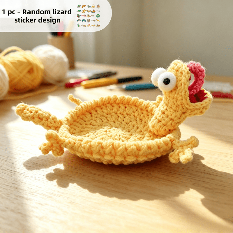TEMU Sous-verre lézard au crochet - Cadeau original et amusant de type ( un sous-verre lézard au crochet et un autocollant lézard aléatoire) -
