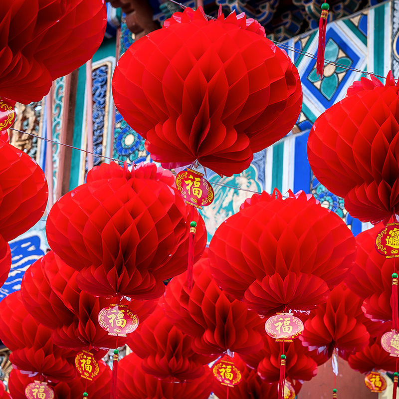 

50pcs Red Chinese Paper Lanterns - Traditional Decor For New Year, & Weddings, No Electricity Required, Lanterns Decorative Outdoor