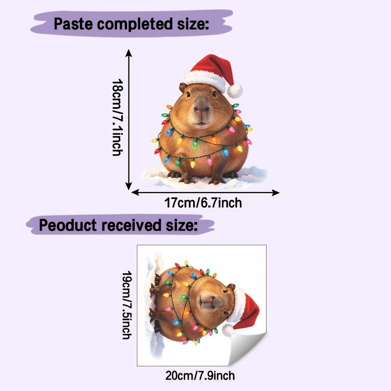 TEMU 2d Flat, 1pc 2d Flat Christmas Capybara Static Cling Window Decal, Cute Capybara Wearing A Santa Hat With Wrapped String Lights Glass Decoration