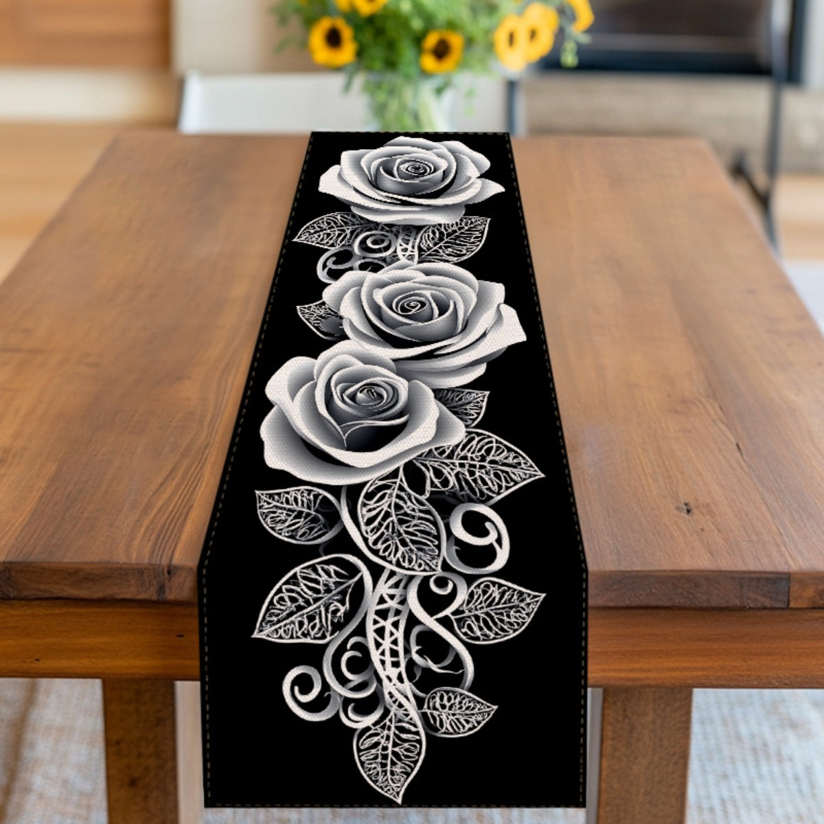 1pc, Black And White Three-dimensional Rose Table Flag Cloth Modern Of Home Decoration -grade Lace Design Elegant Atmosphere Suitable For Occasions To Add And Fashion