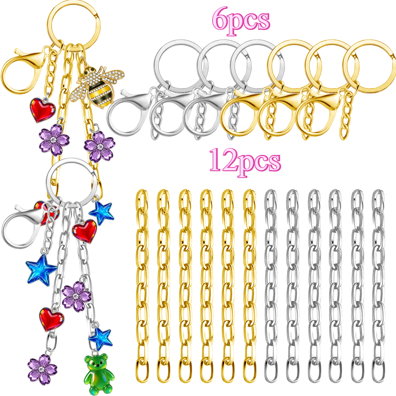 TEMU Kit de fabrication de porte-clés à brillant pour les lèvres, 18 pièces, comprenant 6 clips de porte-clés, 12 chaînes d'extension, pour la
