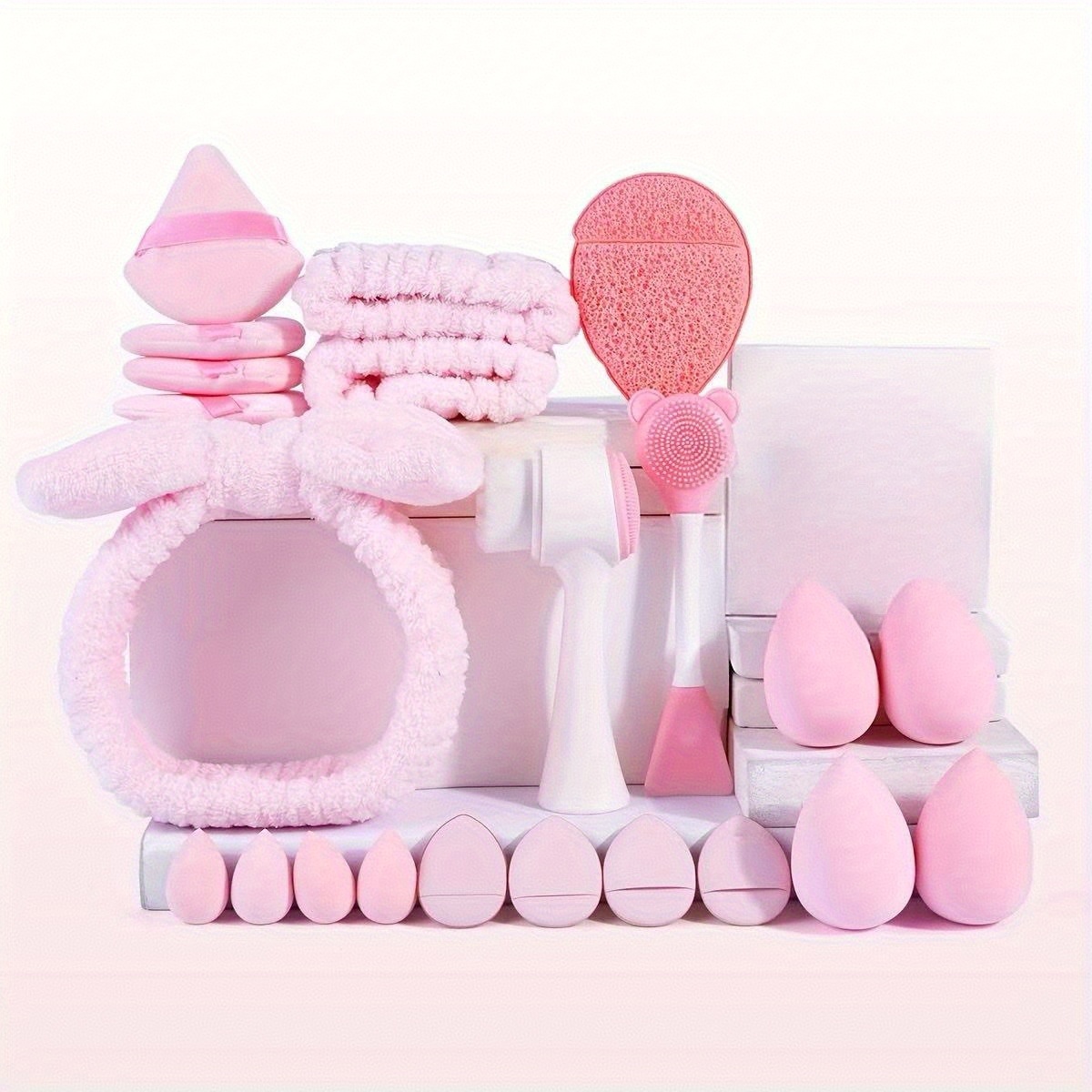 TEMU 22pcs Professional Facial Cleansing Makeup Tool Set, Including 4 Large Beauty Blenders & 4 Blenders & 4 Finger & 3 Face Wash Straps, 1 Face
