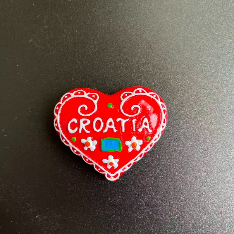 TEMU 1pc Croatia-themed Heart-shaped Magnetic Fridge Magnet Suitable For Travel Souvenir Gift, Resin Croatia-themed Decor With Magnetic Backing For
