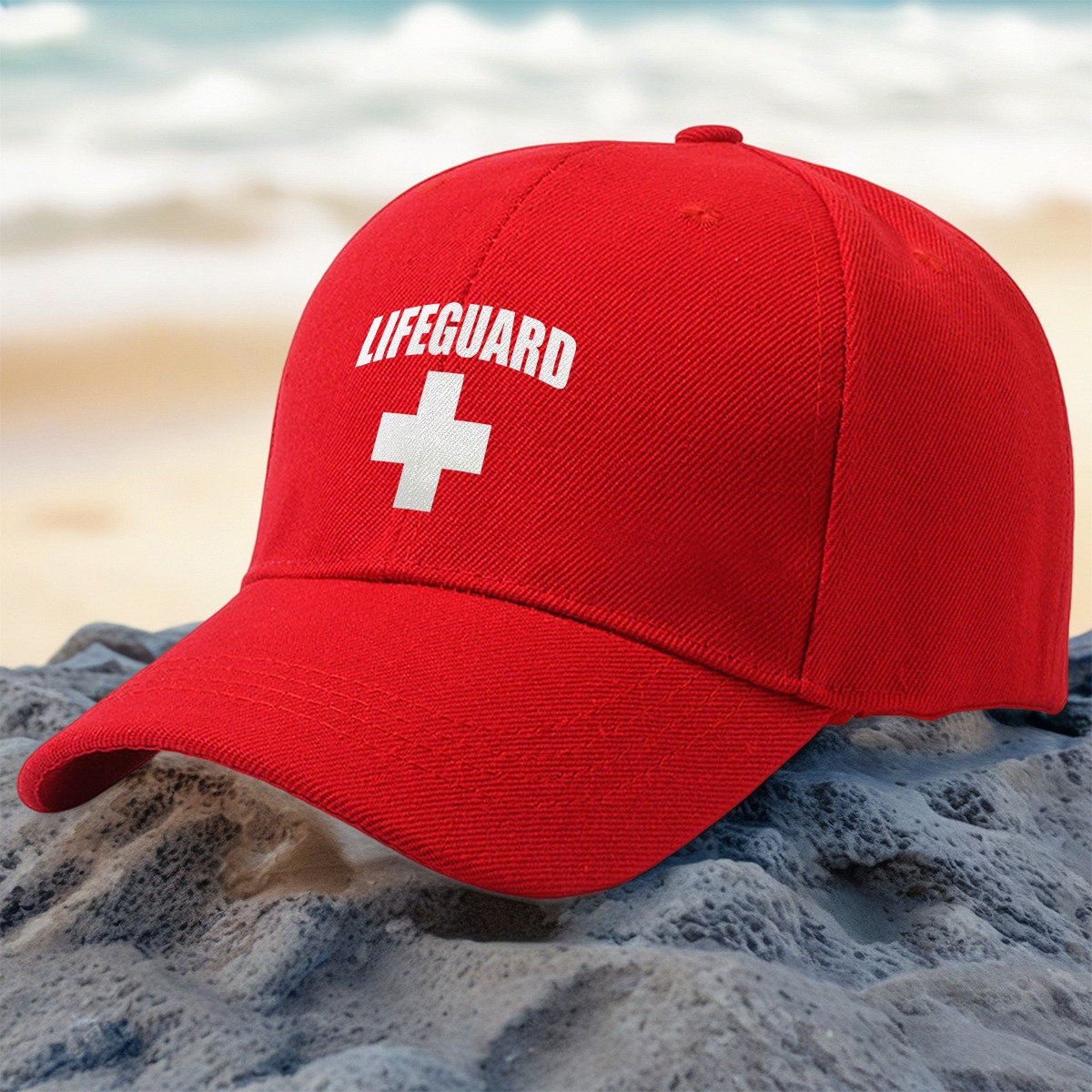 TEMU A Minimalist Lifeguard Cross Baseball Cap, A Lightweight And Breathable Unisex Hat For Outdoor Sports This Stylish Rescue-themed Cap Is The