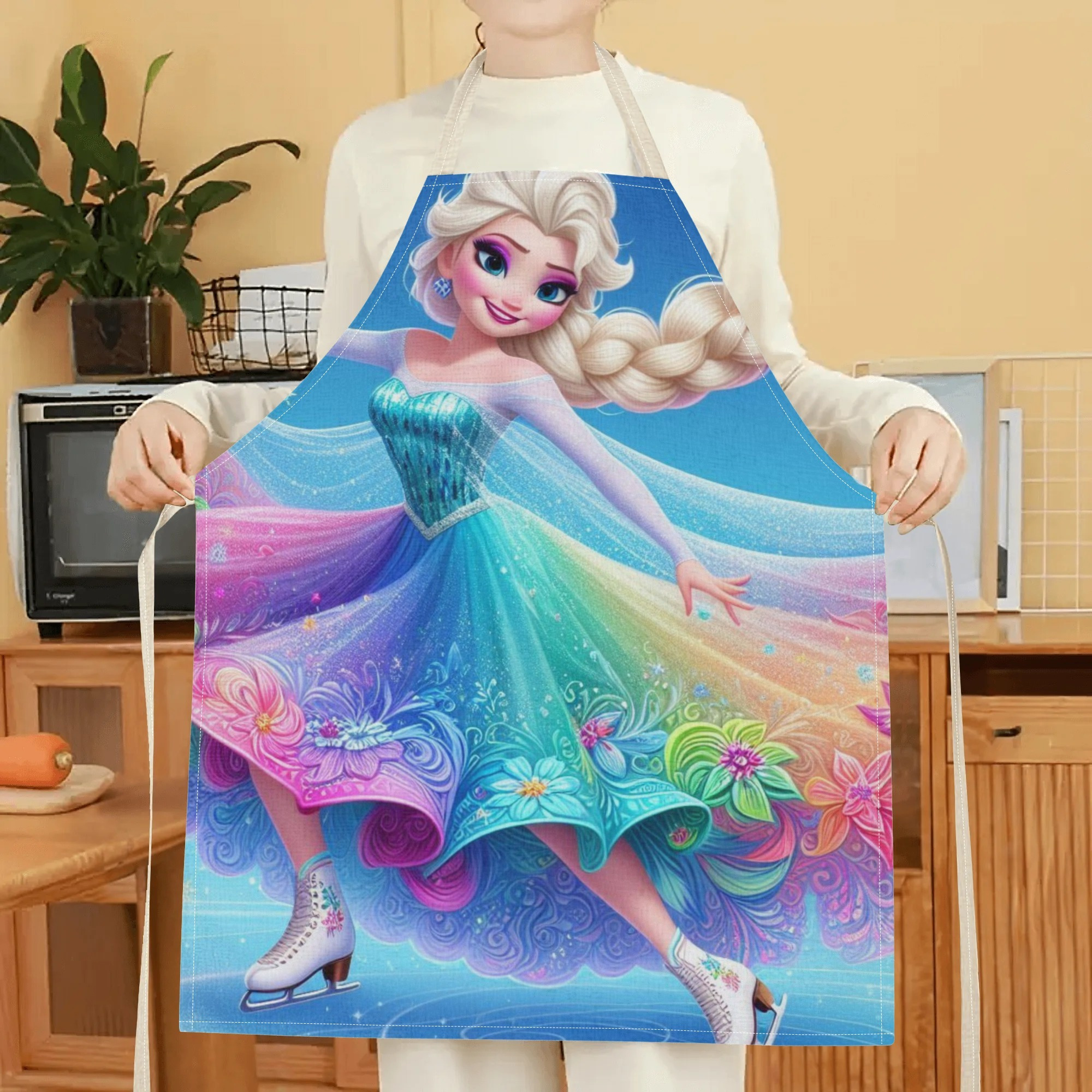 1pc disney   princess cartoon printed apron, waterproof polyester woven fabric, floral pattern, fashionable & elegant for hotel, supermarket, restaurant,  , milk tea stall, home use details 5