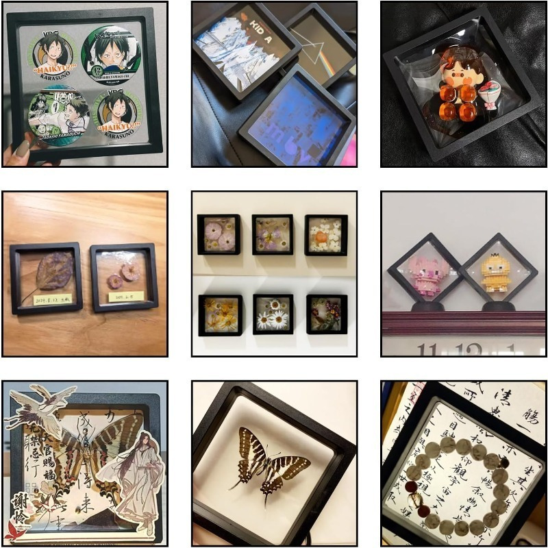 50pcs classic 3d floating display boxes transparent pe film tabletop mounting lockable   closure fabric interior rectangle shape moisture proof storage for jewelry earrings bracelets rings   specimens Product details 4