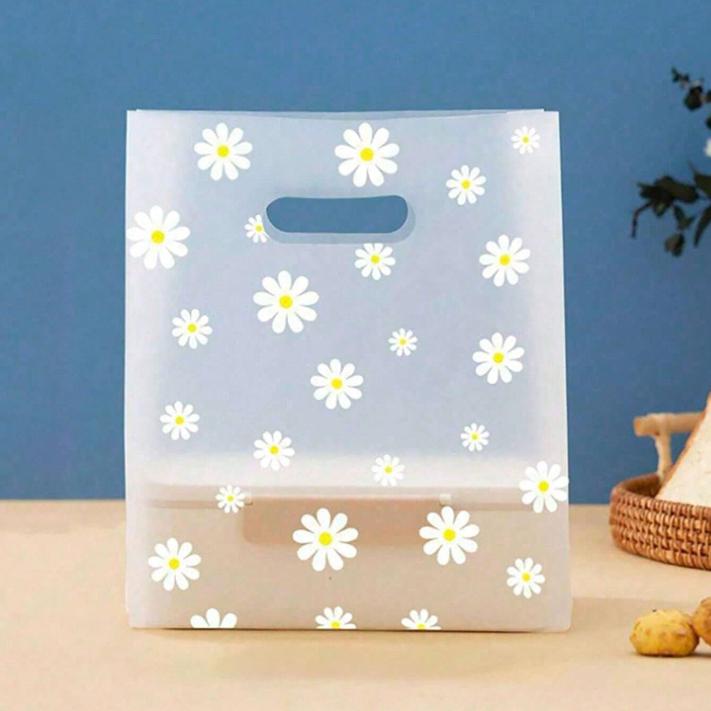 Image of 20pcs Set Plastic Transparent Chrysanthemum Print Celebration Packaging Bags, Flower Pattern For Mother's Day, Wedding, Birthday, Graduation, Bridal Shower, Party Favor