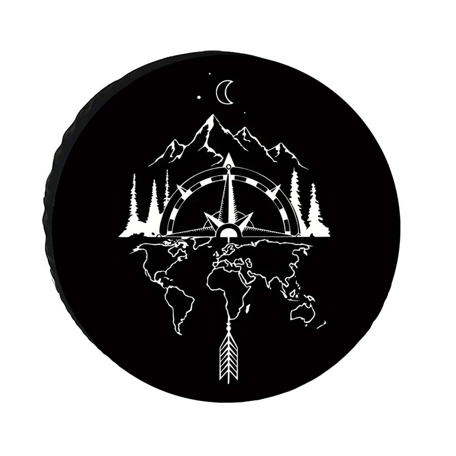 

[] Mountain Compass Map, Spare Tire Cover, Universal For Jeep, Trailer, Rv, Off-road Vehicle, Truck, Tough Tire Wheel Soft Cover, Camping Wheel, Windproof Tire Protector