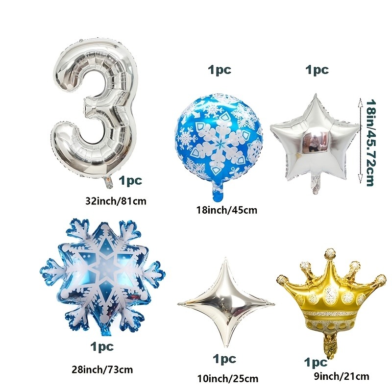 TEMU Photography Props Snowflake Balloon Set, Number 0-9 Balloons, Perfect For Celebrating Third Anniversaries. Ideal For Use As Party Backdrop