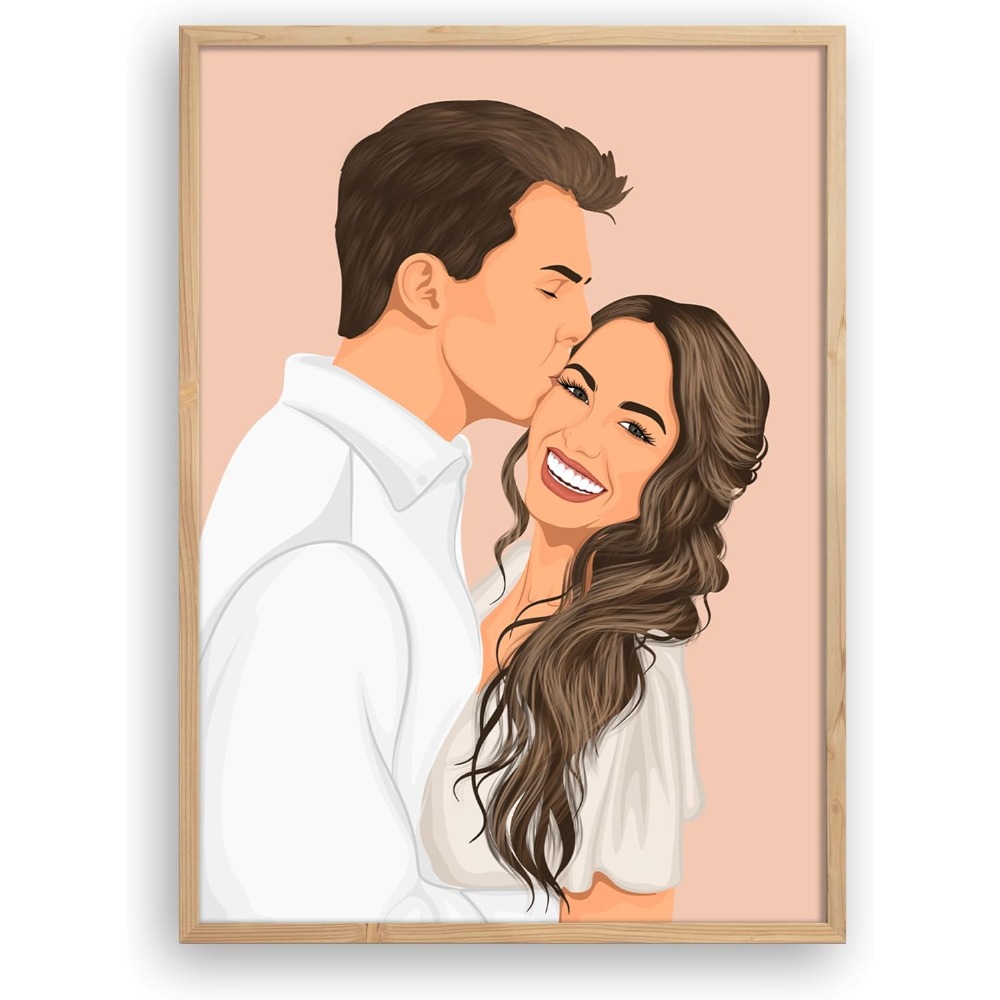 TEMU 2d Flat, Personalized Hand-drawn Photo Portrait From Your Picture - Custom Framed/unframed Canvas Poster Suitable For Home Decor, Modern