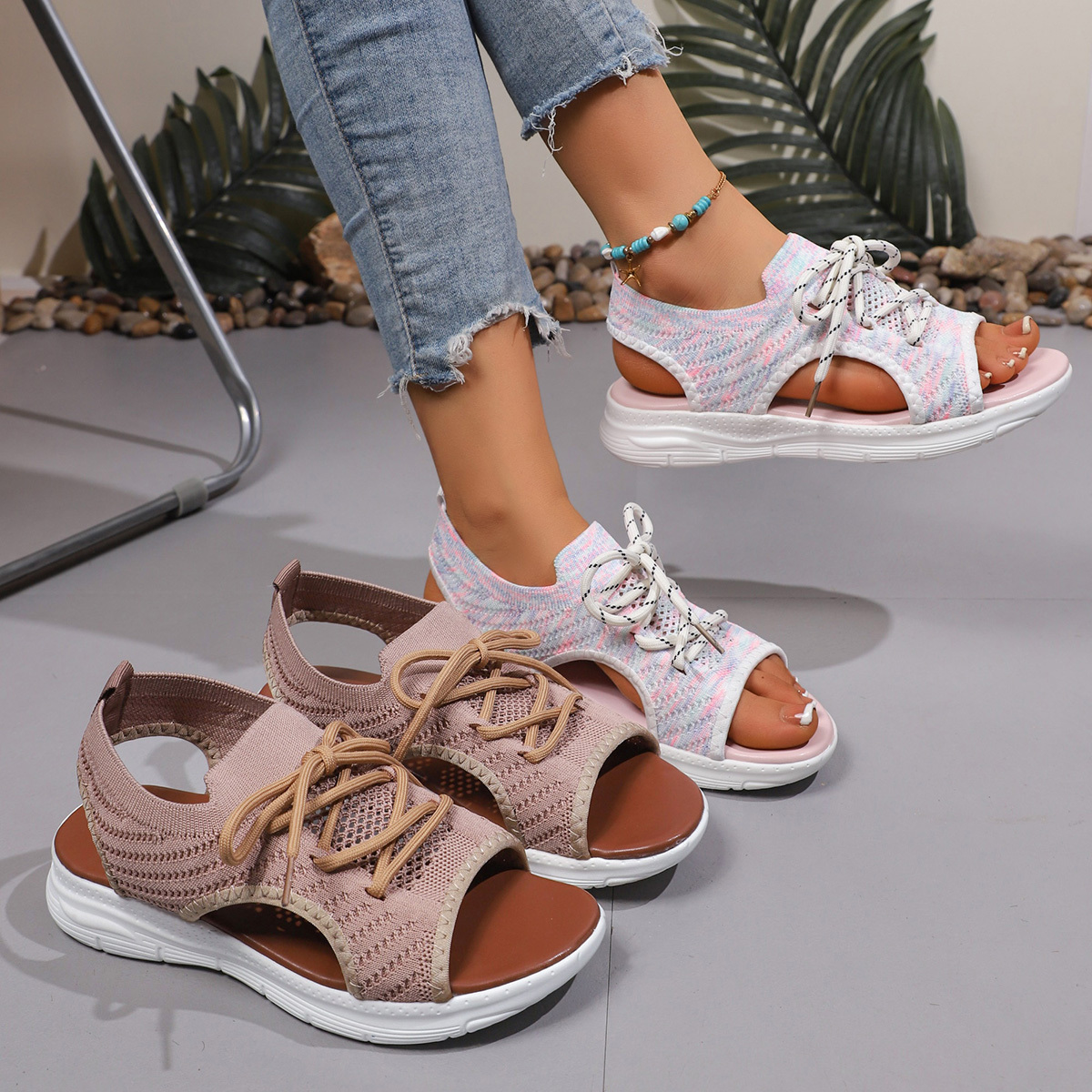 2025 new women's breathable mesh beach slides soft pu sole Temu