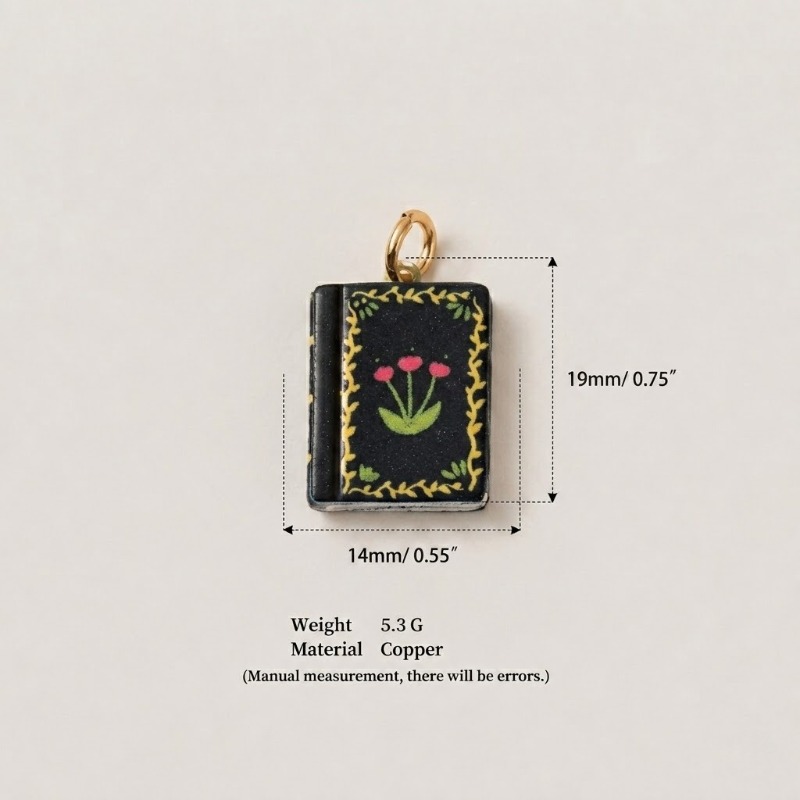 TEMU di 1 pendente a forma di mini libro retr簷 per , pendenti con fiori disegnati a / inglese, accessori per , materiali per gioielli fai da te in
