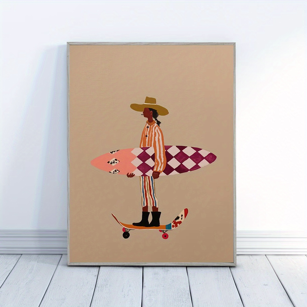 E-shop 1 Stück Surfing Wandkunst Poster - Moderner Stranddekor mit rosafarbenem Surfbrett, minimalistisches Küstenbild für Wohnzimmer, Schlafzimmer,