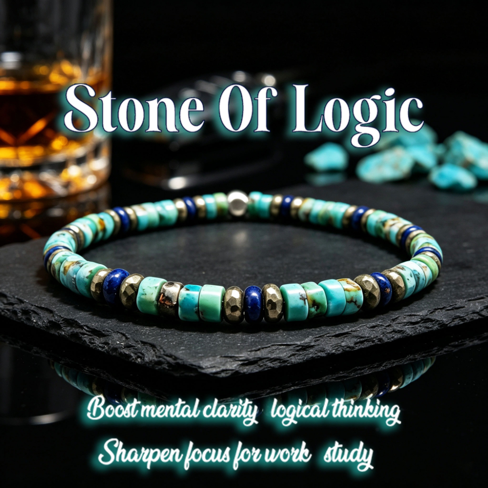 TEMU Natural Turquoise, And Flat Bead Elastic Bracelet For Clear Thinking, Vintage Stackable Wrist Ornament, Daily Jewelry For Business Men