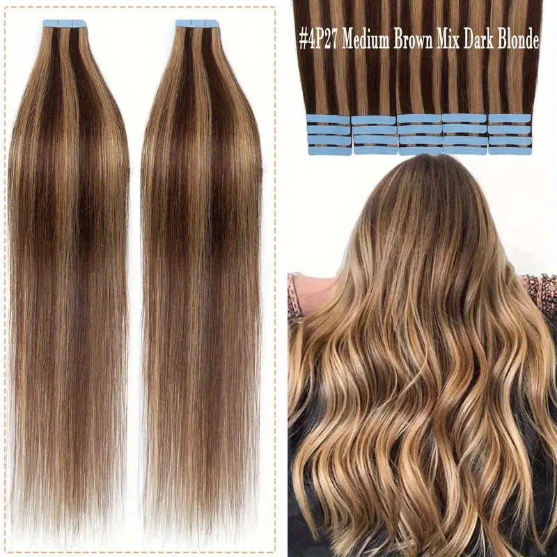 Image of 20pcs/ 50g Tape In Human Hair Extensions Seamless Skin Weft Smooth Hair 16inch-26inch Long Straight & Natural Looking