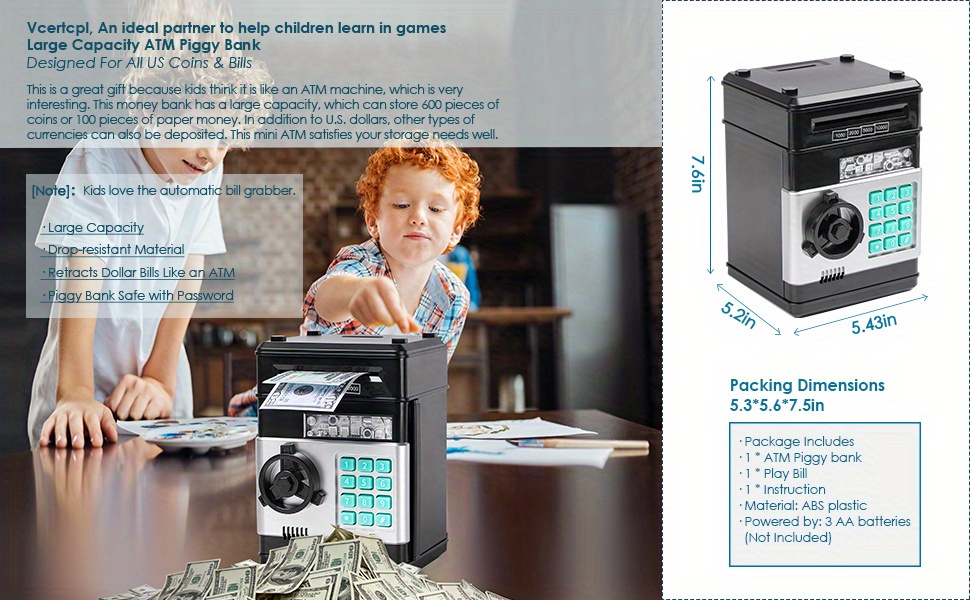 1 Piggy Bank, Large Electronic Piggy Bank With Protection, Suitable For Girls And Boys, Piggy Bank Cash Coin Bank ATM Bank, For Halloween, Christmas Gifts