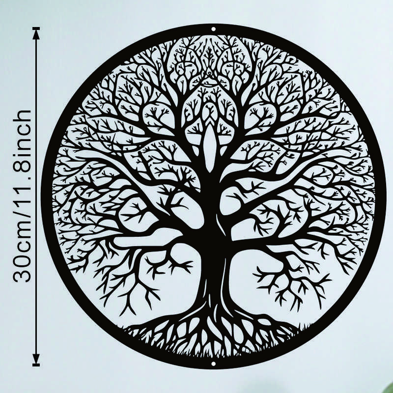 TEMU 1pc Large Tree Of Life Wall Art With Ized Family Name & Branch Initials Engravable - Wide 36" Horizontal Metal Tree For, Modern Wall Hanging